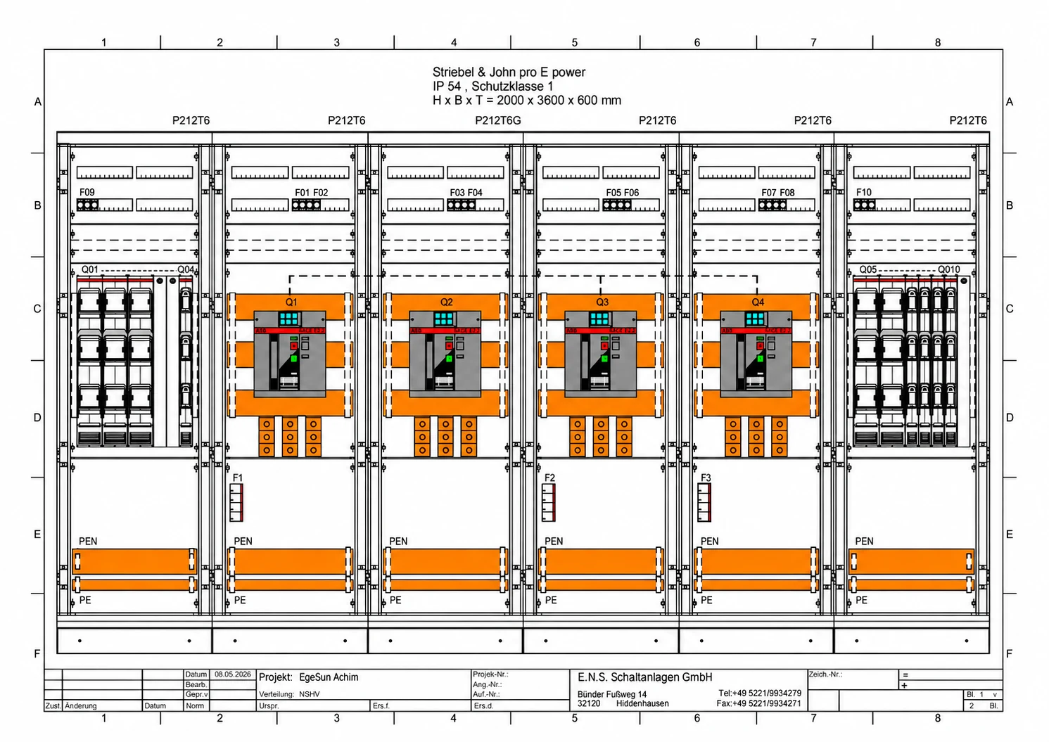 CAD-Ansicht der Niederspannungshauptverteilung EgeSun Achim aus dem Stromlaufplan
